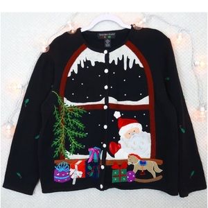 Winter Christmas Santa Window Gift Knit Cardigan